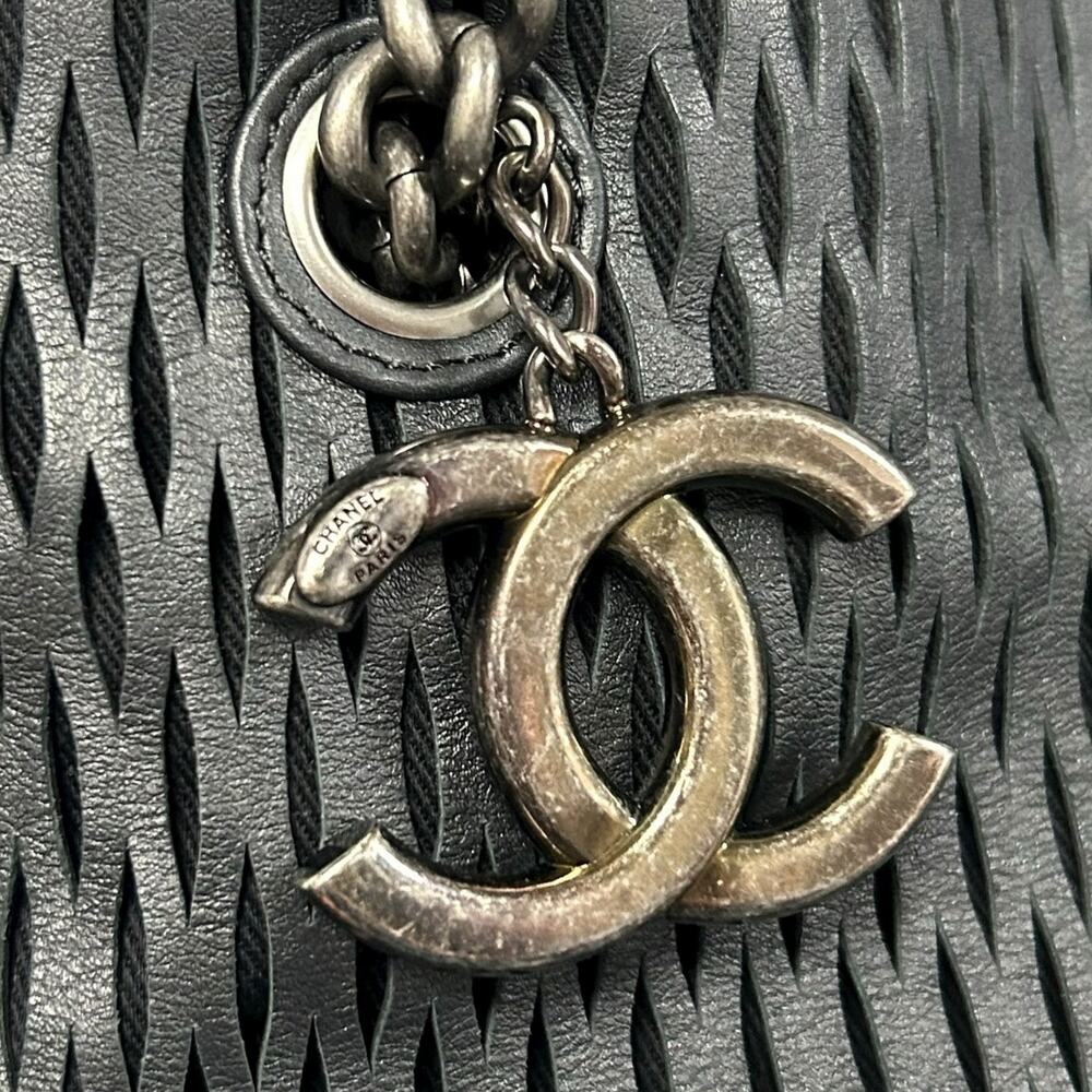 Chanel Black Orange Perforated Leather CC Double Handle Chain Tote Handbag - Picture 2 of 9